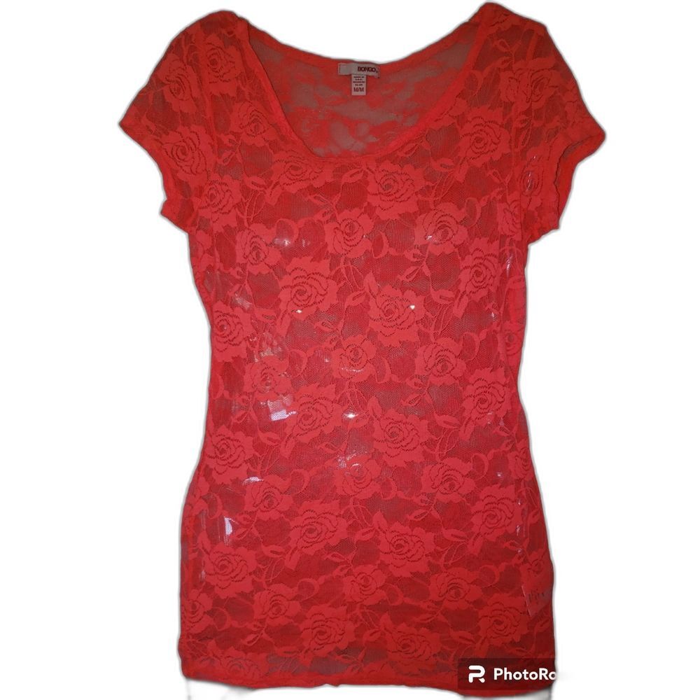BONGO Junior‎ M Sheer Floral Salmon Pink Blouse Lightweight Dressy Top